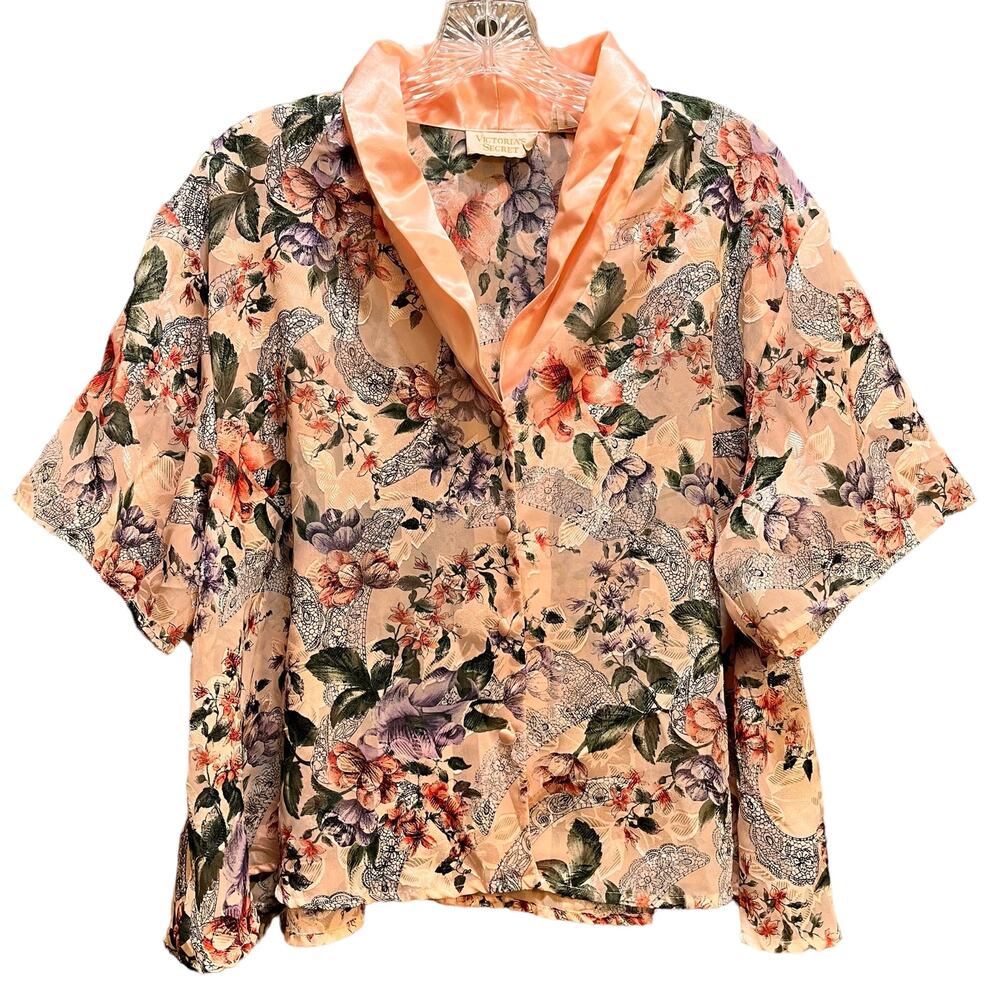 Vintage Victoria Secret Gold Label  Floral Pink Pajama Sleep Top